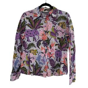 Carlisle Vintage Cotton Jungle Print Button Down Shirt Elephant Bird Floral 10